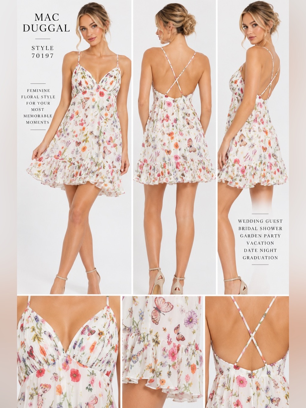 Mac Duggal 70197 Floral Spaghetti Strap Ruffle Mini Dress Size 4